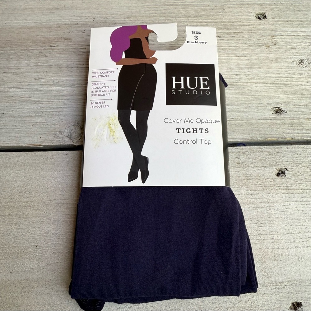 Hue Studio Women's  Cover Me Opaque Control Top Tights - BlackBerry Size 3